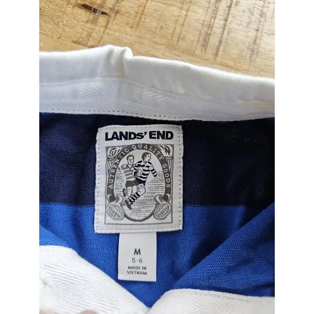LANDS' END Boys Henley Blue Stripe Knit Size 5/6 Blue White Collar‎